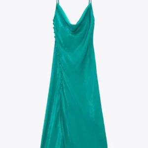 Zara Satin Lingerie Style Dress-Turquoise, XS